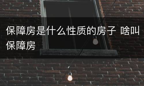 保障房是什么性质的房子 啥叫保障房