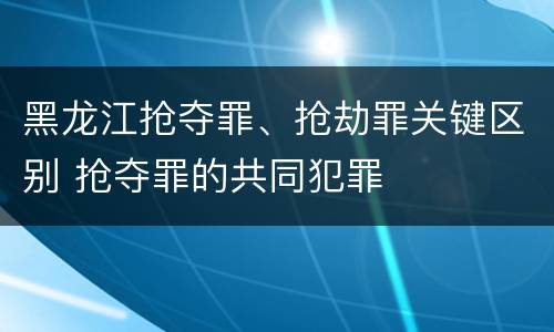 黑龙江抢夺罪、抢劫罪关键区别 抢夺罪的共同犯罪