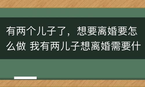 有两个儿子了，想要离婚要怎么做 我有两儿子想离婚需要什么手续吗