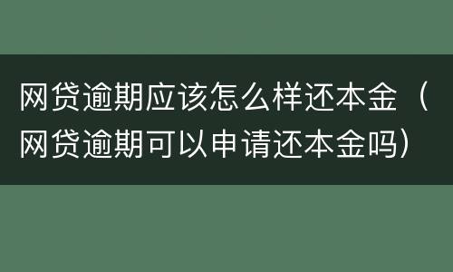 网贷逾期应该怎么样还本金（网贷逾期可以申请还本金吗）