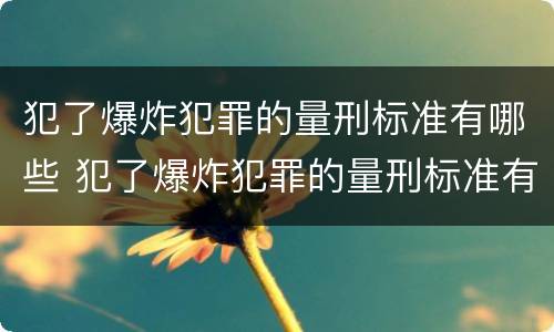 犯了爆炸犯罪的量刑标准有哪些 犯了爆炸犯罪的量刑标准有哪些规定