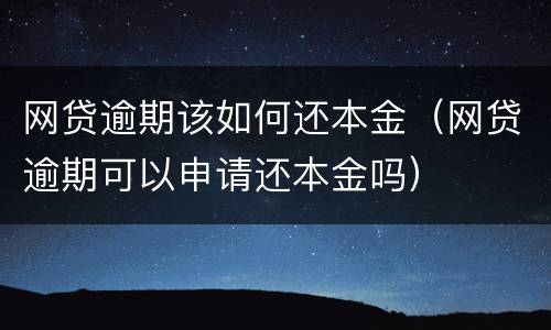 网贷逾期该如何还本金（网贷逾期可以申请还本金吗）