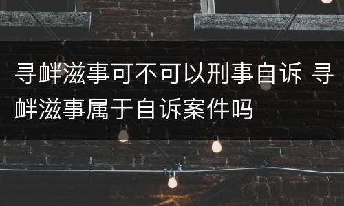 寻衅滋事可不可以刑事自诉 寻衅滋事属于自诉案件吗