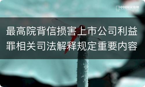 最高院背信损害上市公司利益罪相关司法解释规定重要内容包括什么