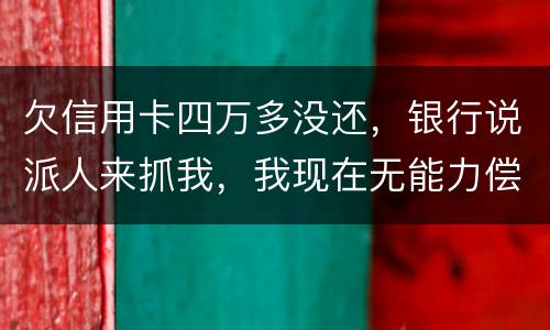 欠信用卡四万多没还，银行说派人来抓我，我现在无能力偿还，会怎么判刑呢