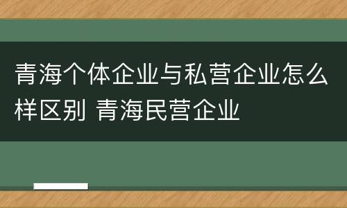 青海个体企业与私营企业怎么样区别 青海民营企业