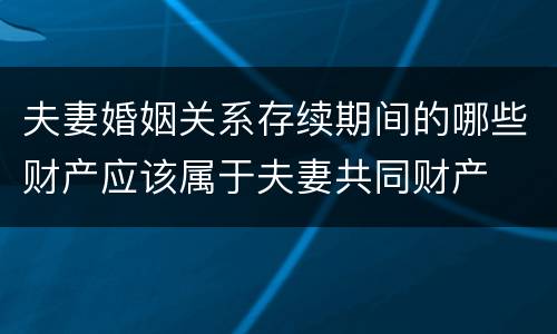 夫妻婚姻关系存续期间的哪些财产应该属于夫妻共同财产