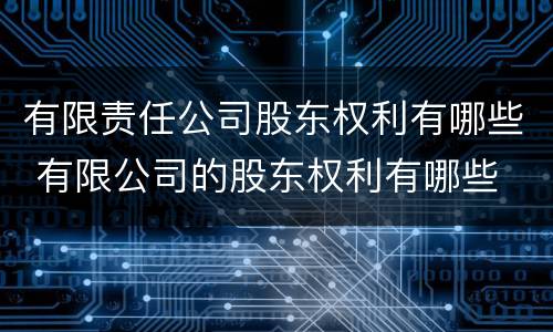 有限责任公司股东权利有哪些 有限公司的股东权利有哪些