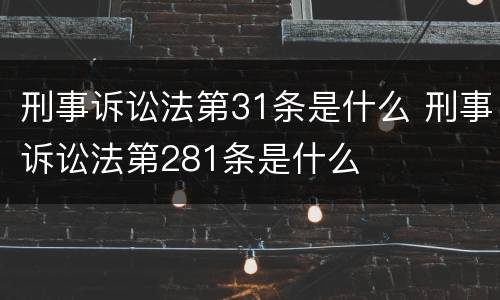 刑事诉讼法第31条是什么 刑事诉讼法第281条是什么