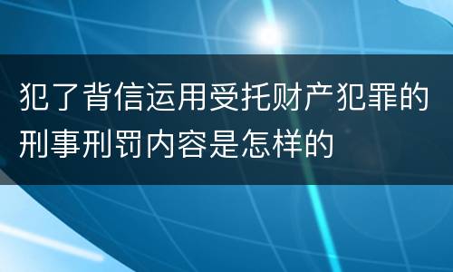 犯了背信运用受托财产犯罪的刑事刑罚内容是怎样的