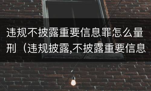 违规不披露重要信息罪怎么量刑（违规披露,不披露重要信息罪构成要件）