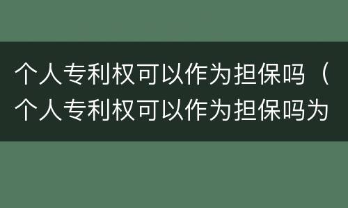 个人专利权可以作为担保吗（个人专利权可以作为担保吗为什么）