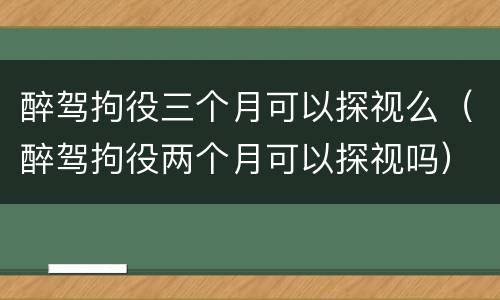 醉驾拘役三个月可以探视么（醉驾拘役两个月可以探视吗）