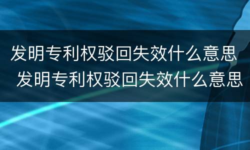 发明专利权驳回失效什么意思 发明专利权驳回失效什么意思呀