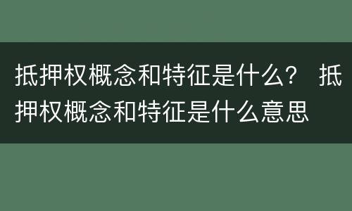 抵押权概念和特征是什么？ 抵押权概念和特征是什么意思