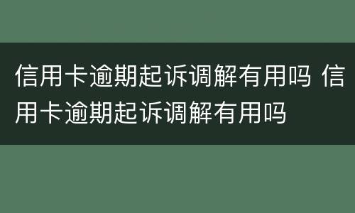 信用卡逾期起诉调解有用吗 信用卡逾期起诉调解有用吗