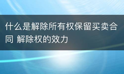 什么是解除所有权保留买卖合同 解除权的效力