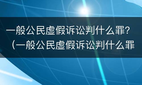 一般公民虚假诉讼判什么罪？（一般公民虚假诉讼判什么罪名）