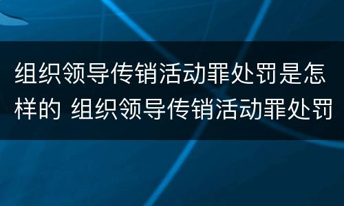 组织领导传销活动罪处罚是怎样的 组织领导传销活动罪处罚是怎样的呢