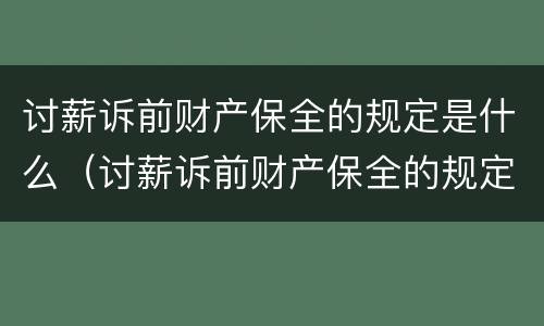 讨薪诉前财产保全的规定是什么（讨薪诉前财产保全的规定是什么呢）