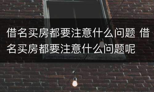 借名买房都要注意什么问题 借名买房都要注意什么问题呢