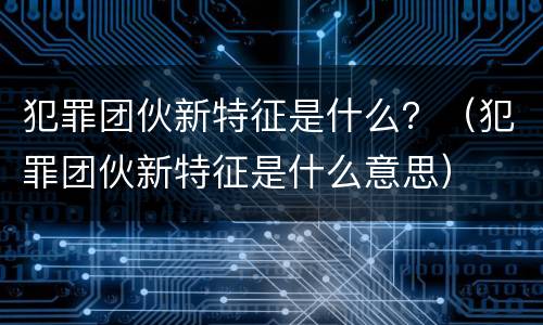 犯罪团伙新特征是什么？（犯罪团伙新特征是什么意思）