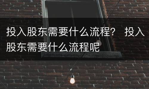 投入股东需要什么流程？ 投入股东需要什么流程呢