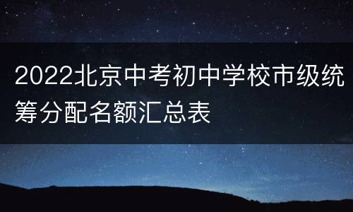 2022北京中考初中学校市级统筹分配名额汇总表