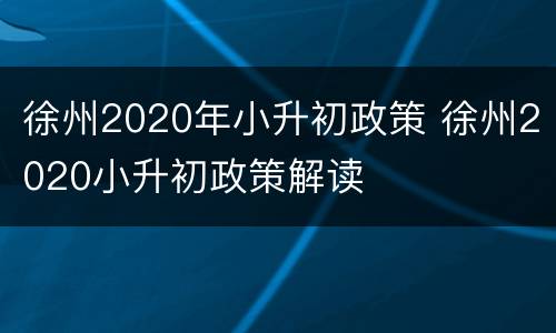 徐州2020年小升初政策 徐州2020小升初政策解读