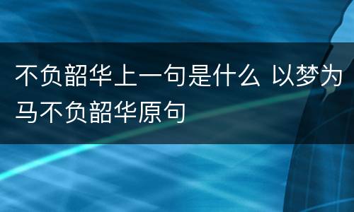 不负韶华上一句是什么 以梦为马不负韶华原句