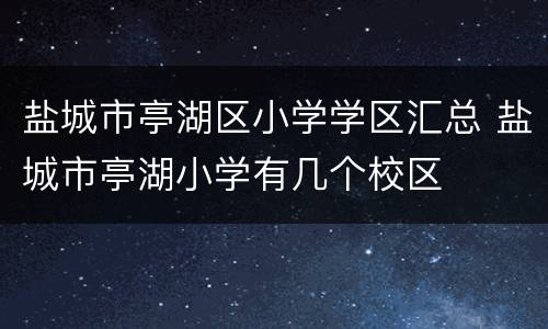 盐城市亭湖区小学学区汇总 盐城市亭湖小学有几个校区