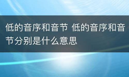 低的音序和音节 低的音序和音节分别是什么意思