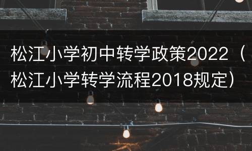 松江小学初中转学政策2022（松江小学转学流程2018规定）