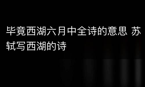 毕竟西湖六月中全诗的意思 苏轼写西湖的诗