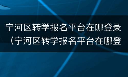 宁河区转学报名平台在哪登录（宁河区转学报名平台在哪登录啊）