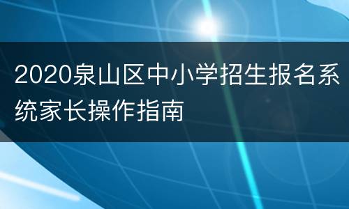 2020泉山区中小学招生报名系统家长操作指南