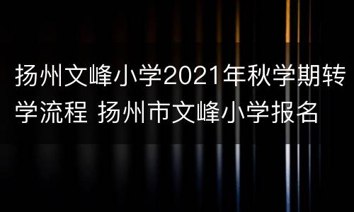 扬州文峰小学2021年秋学期转学流程 扬州市文峰小学报名