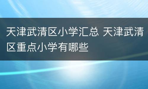 天津武清区小学汇总 天津武清区重点小学有哪些