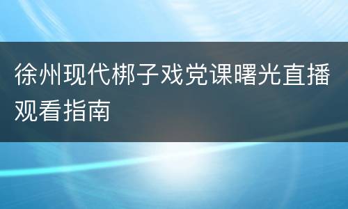 徐州现代梆子戏党课曙光直播观看指南