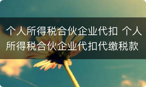 个人所得税合伙企业代扣 个人所得税合伙企业代扣代缴税款