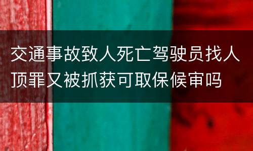 交通事故致人死亡驾驶员找人顶罪又被抓获可取保候审吗