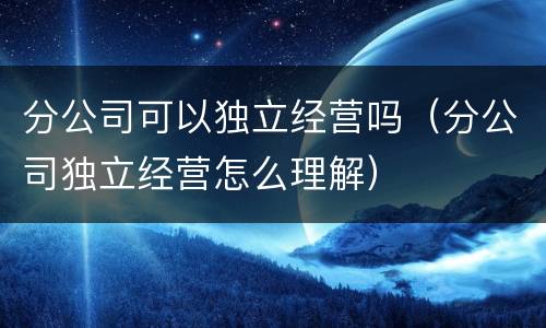 分公司可以独立经营吗（分公司独立经营怎么理解）